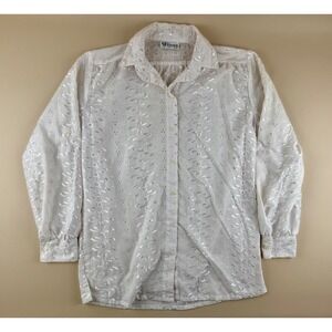 Vintage‎ Cottagecore Eyelet Embroidered Button Down Blouse Size M All Hours